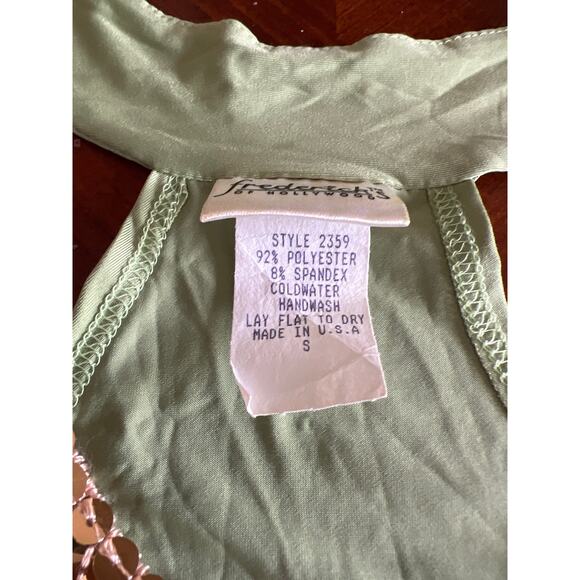 Vintage Fredericks of Hollywood Green/Gold Sequin Knit Top Blouse Size Small - Picture 5 of 8